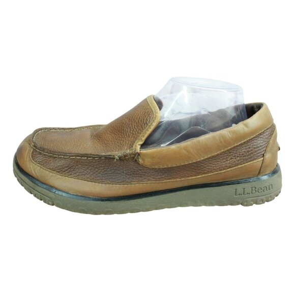 LL Bean All Week Men's Brown Leather Shearling Lined Moccasin Slippers Size 9 M - Picture 1 of 9